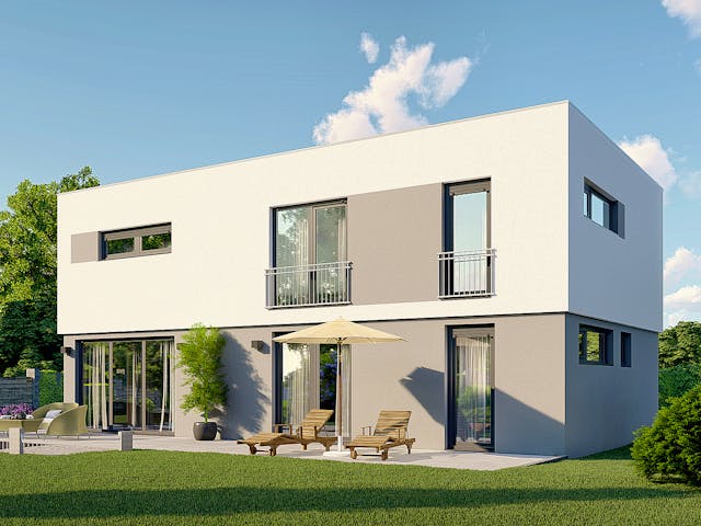 Massivhaus Amsterdam von P & P Massivhaus Schlüsselfertig ab 414000€, Cubushaus Außenansicht 2