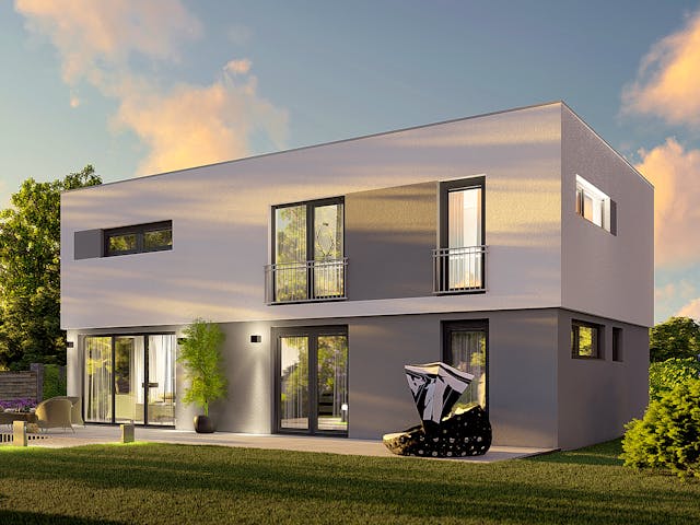 Massivhaus Amsterdam von P & P Massivhaus Schlüsselfertig ab 414000€, Cubushaus Außenansicht 4