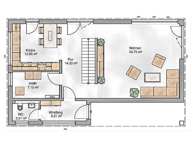 Massivhaus Amsterdam von P & P Massivhaus Schlüsselfertig ab 414000€, Cubushaus Grundriss 1
