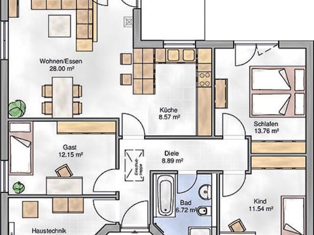 Massivhaus Cannes von P & P Massivhaus Schlüsselfertig ab 259000€, Bungalow Grundriss 1