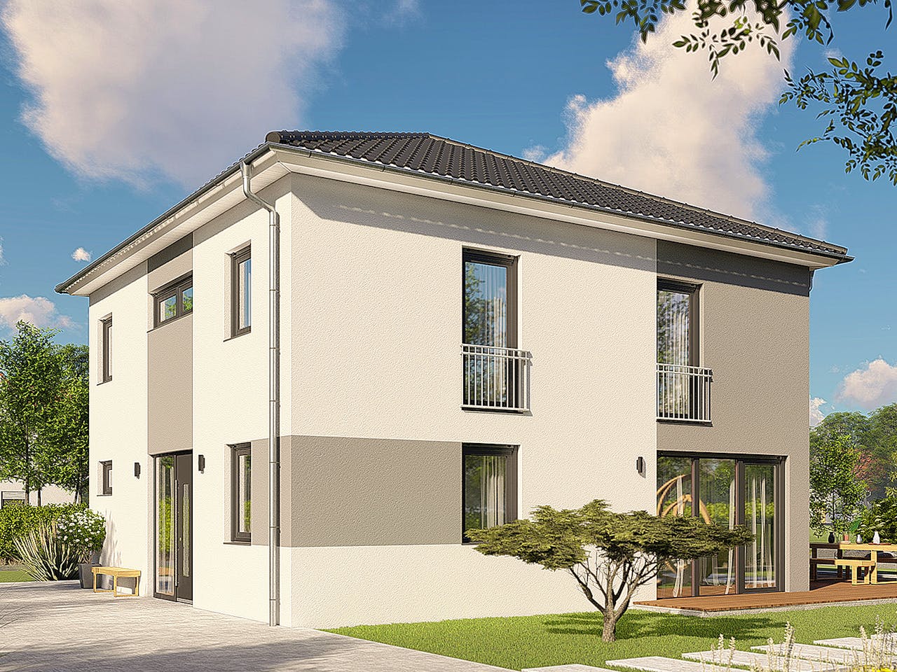 Massivhaus Florenz von P & P Massivhaus Schlüsselfertig ab 320000€, Stadtvilla Außenansicht 1