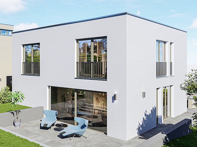 Massivhaus Lumi von P & P Massivhaus Schlüsselfertig ab 345000€, Cubushaus Außenansicht 1