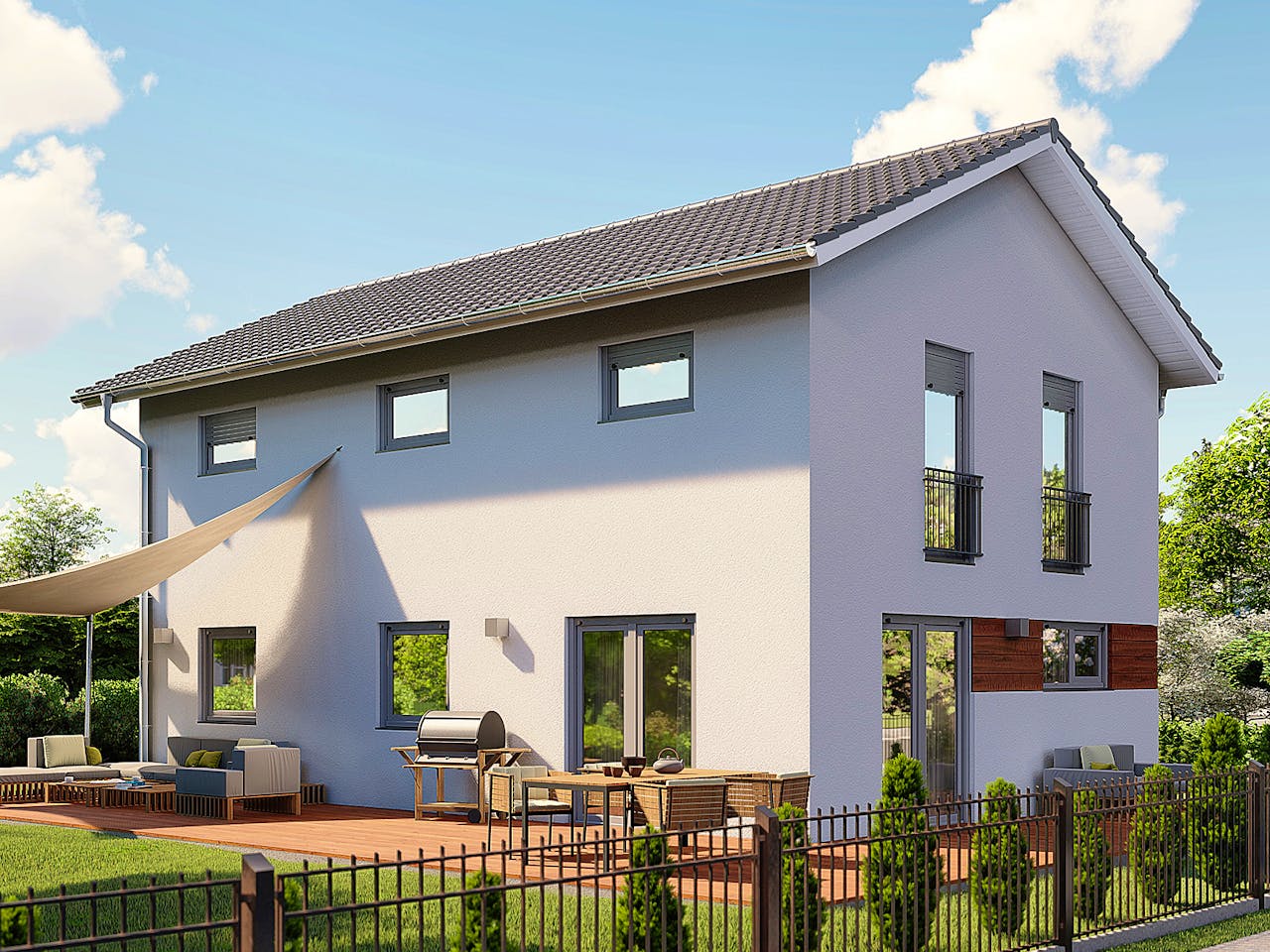 Massivhaus Meran von P & P Massivhaus Schlüsselfertig ab 335000€, Satteldach-Klassiker Außenansicht 1