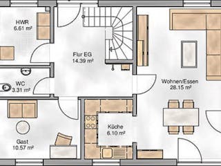 Massivhaus Meran von P & P Massivhaus Schlüsselfertig ab 335000€, Satteldach-Klassiker Grundriss 1