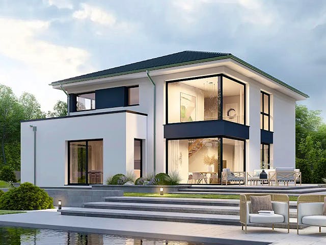 Massivhaus München von P & P Massivhaus Schlüsselfertig ab 410000€, Stadtvilla Außenansicht 2