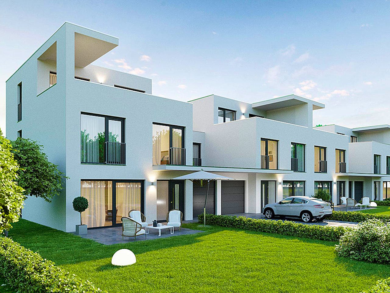 Massivhaus Neox Living - Reihenhaus von P & P Massivhaus Schlüsselfertig ab 355000€, Cubushaus Außenansicht 1