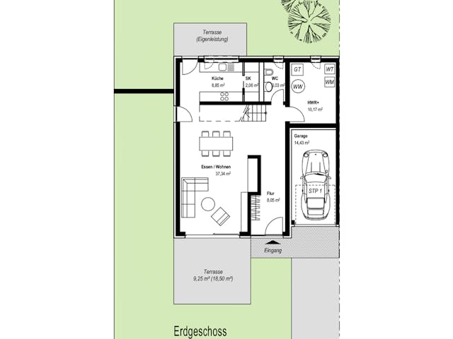 Massivhaus Neox Living - Reihenhaus von P & P Massivhaus Schlüsselfertig ab 355000€, Cubushaus Grundriss 1