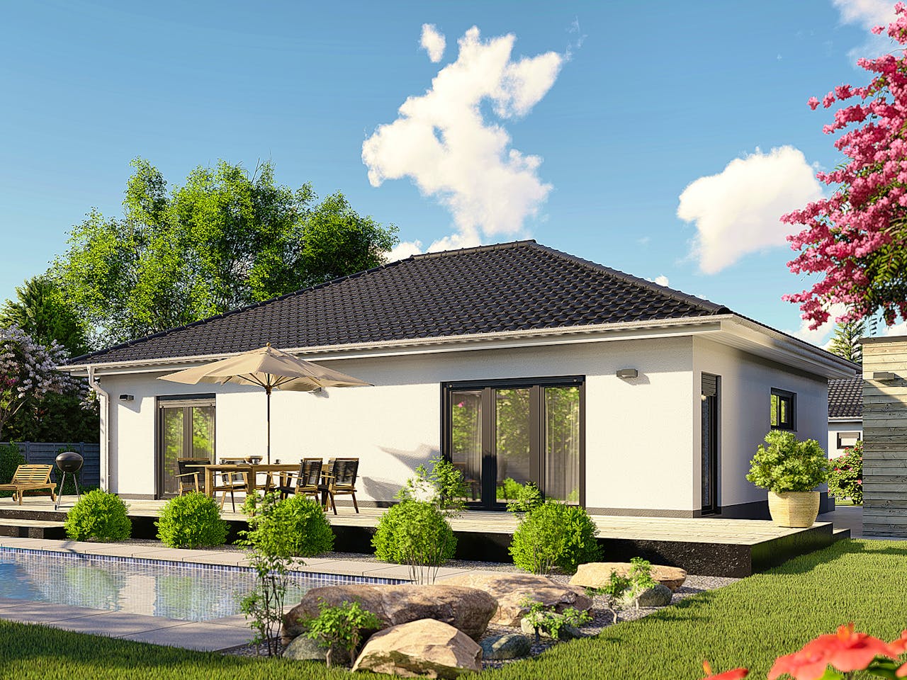 Massivhaus Nizza von P & P Massivhaus Schlüsselfertig ab 278000€, Bungalow Außenansicht 1