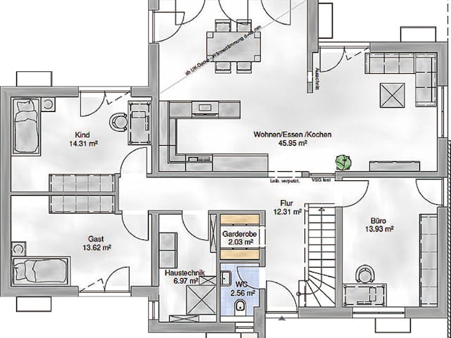 Massivhaus Palermo von P & P Massivhaus Schlüsselfertig ab 424000€, Stadtvilla Grundriss 1