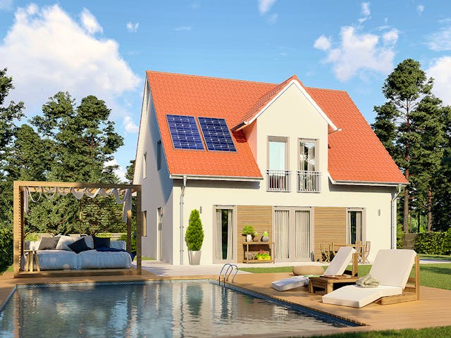 Massivhaus Trento von P & P Massivhaus Schlüsselfertig ab 299000€, Satteldach-Klassiker Außenansicht 1