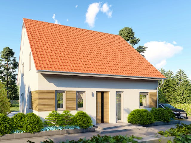 Massivhaus Trento von P & P Massivhaus Schlüsselfertig ab 299000€, Satteldach-Klassiker Außenansicht 2