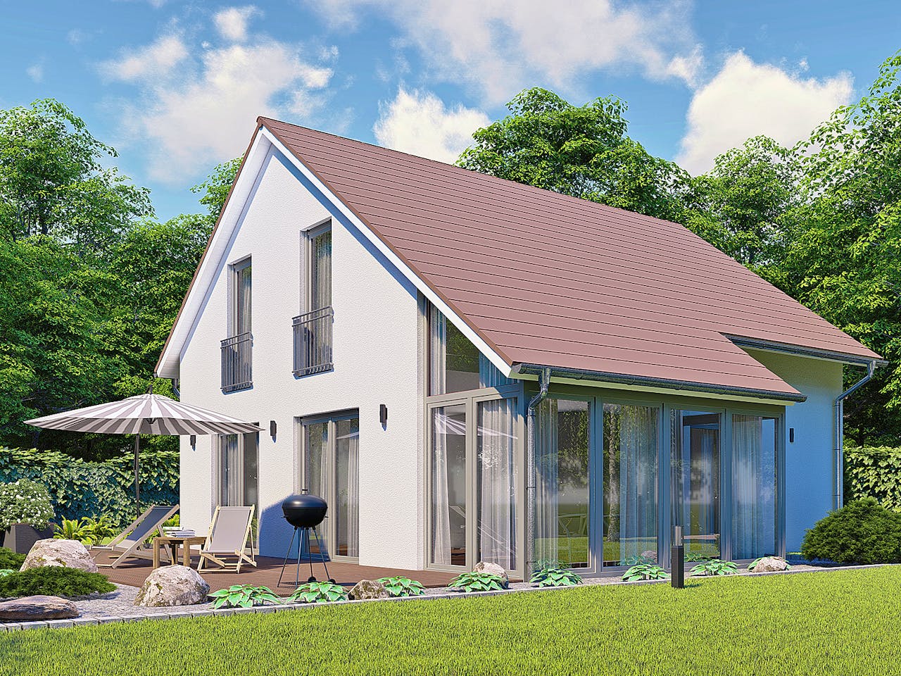 Massivhaus Verona von P & P Massivhaus Schlüsselfertig ab 309500€, Satteldach-Klassiker Außenansicht 1