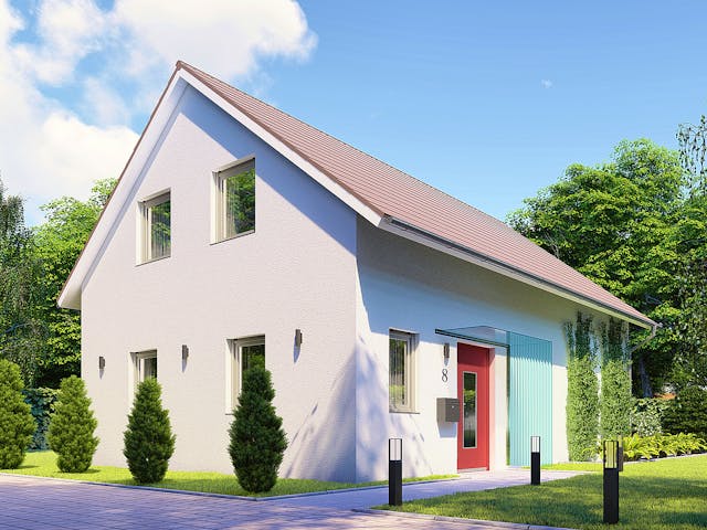 Massivhaus Verona von P & P Massivhaus Schlüsselfertig ab 309500€, Satteldach-Klassiker Außenansicht 2