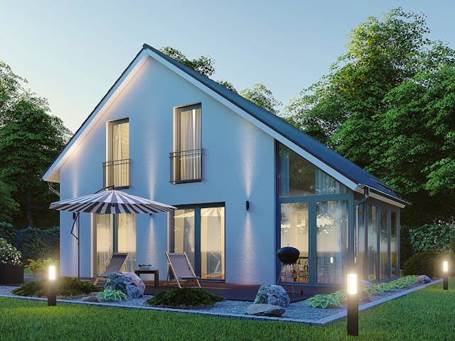 Massivhaus Verona von P & P Massivhaus Schlüsselfertig ab 309500€, Satteldach-Klassiker Außenansicht 3