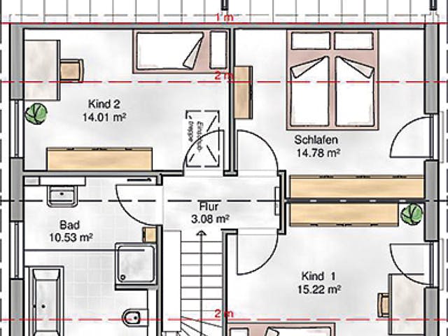 Massivhaus Verona von P & P Massivhaus Schlüsselfertig ab 309500€, Satteldach-Klassiker Grundriss 2