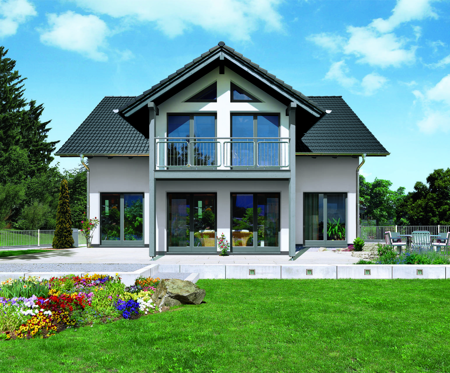 Fertighaus Felico von FINGERHUT-HAUS Schlüsselfertig ab 496416€, Satteldach-Klassiker Außenansicht 1