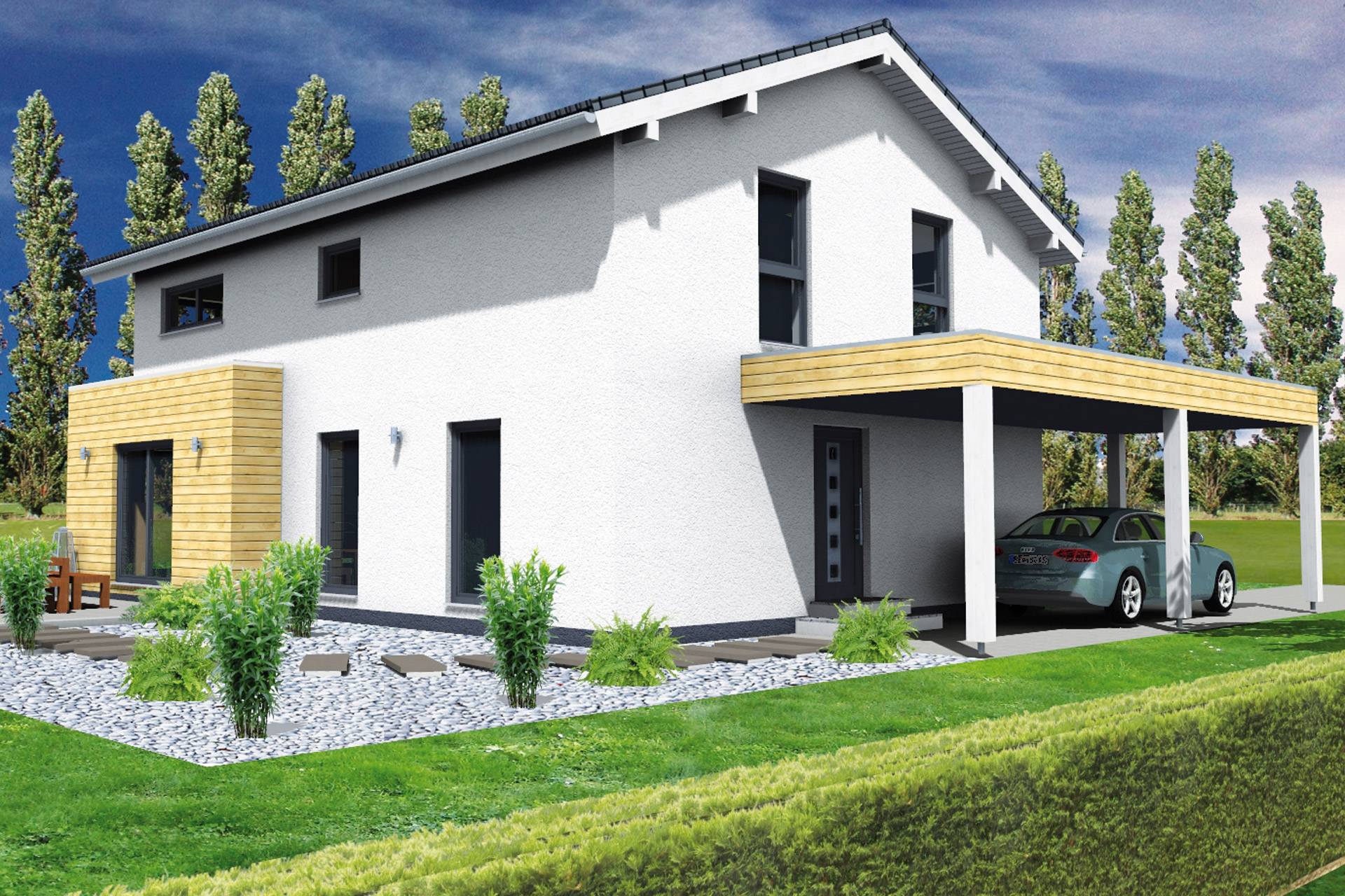 Fertighaus Balance von FINGERHUT-HAUS Schlüsselfertig ab 466865€, Satteldach-Klassiker Außenansicht 2