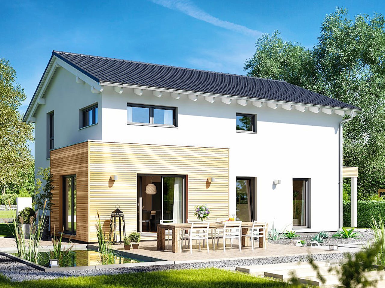 Fertighaus Balance von Fingerhut Haus Schlüsselfertig ab 463021€, Satteldach-Klassiker Außenansicht 1