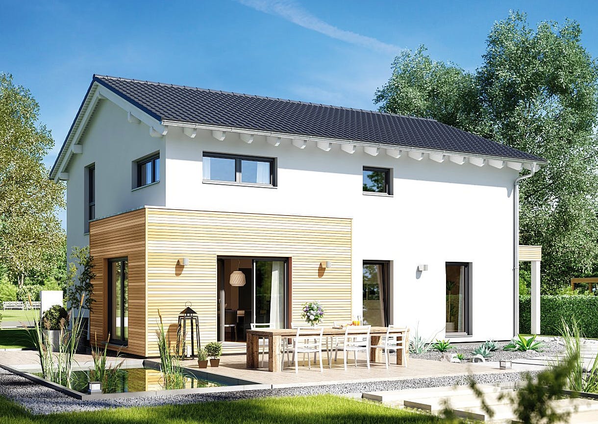 Fertighaus Balance von FINGERHUT-HAUS Schlüsselfertig ab 466865€, Satteldach-Klassiker Außenansicht 1