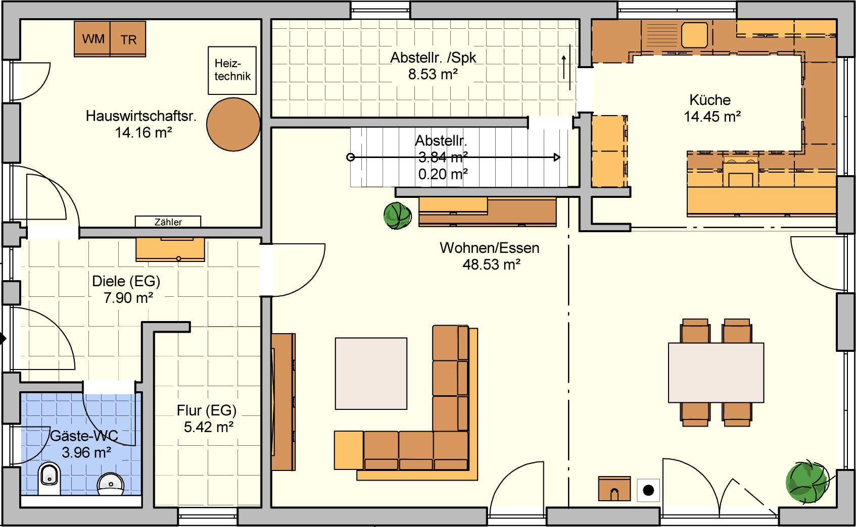 Fertighaus Arbaro von FINGERHUT-HAUS Schlüsselfertig ab 575381€, Satteldach-Klassiker Grundriss 1