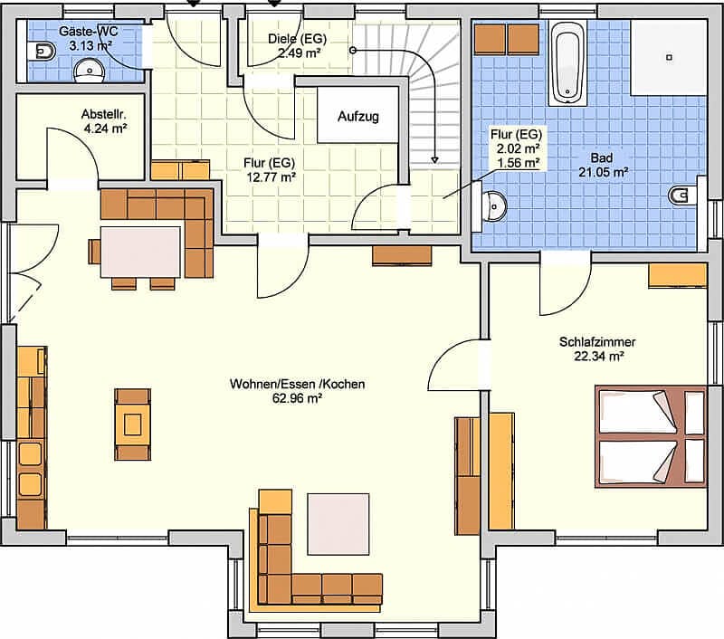 Fertighaus Bonvenon von FINGERHUT-HAUS Schlüsselfertig ab 589158€, Satteldach-Klassiker Grundriss 1