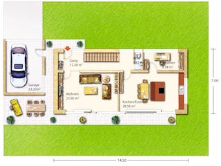 Fertighaus Rahn von Holzhaus Roßkopf Schlüsselfertig ab 298000€, Satteldach-Klassiker Grundriss 1