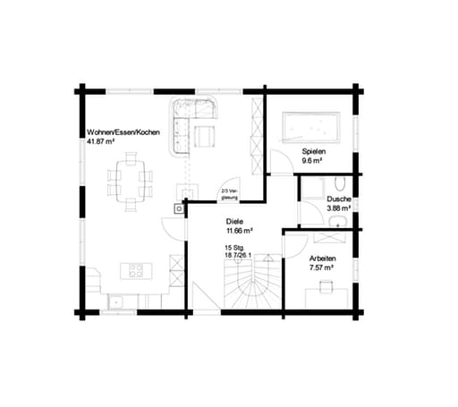 Blockhaus Rappenau von Rems-Murr-Holzhaus Schlüsselfertig ab 407000€, Blockhaus Grundriss 1