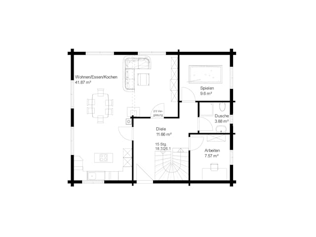 Blockhaus Rappenau von Rems-Murr-Holzhaus Ausbauhaus ab 311551€, Blockhaus Grundriss 1