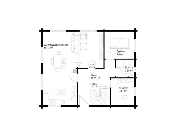Blockhaus Rappenau von Rems-Murr-Holzhaus Schlüsselfertig ab 495000€, Blockhaus Grundriss 1