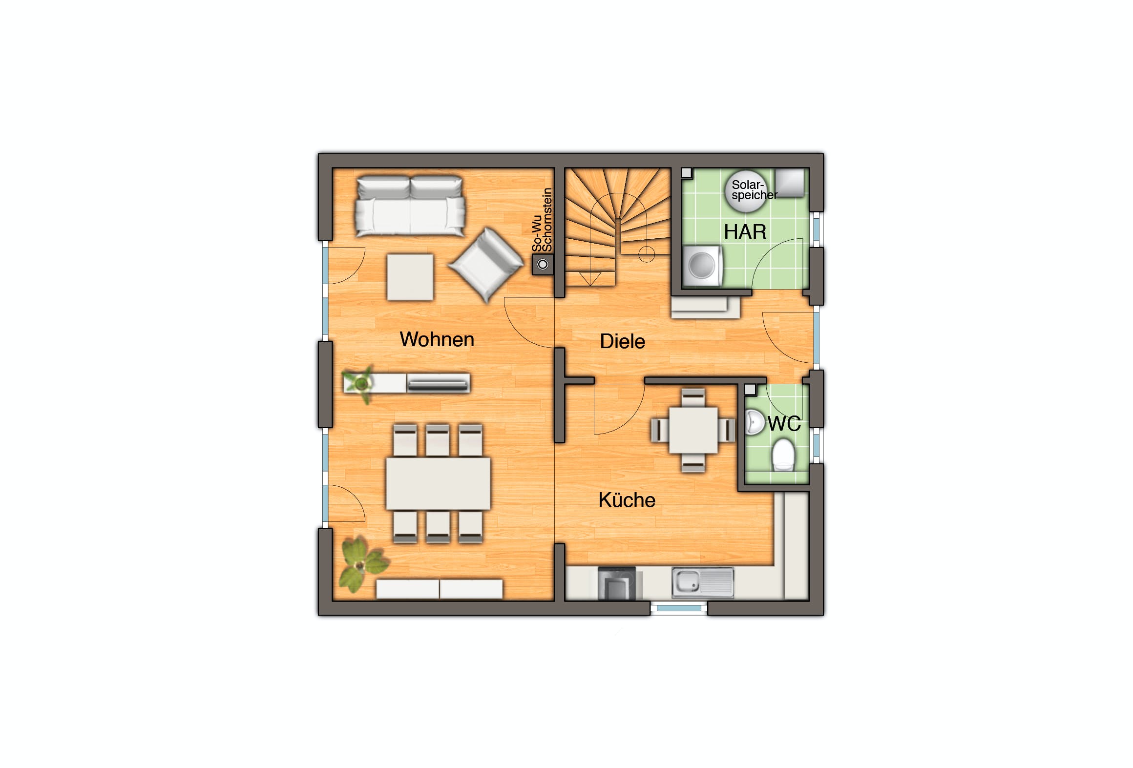 Massivhaus Raumwunder 100 - Süd (out) von Town & Country Haus Deutschland Schlüsselfertig ab 198750€, Grundriss 2