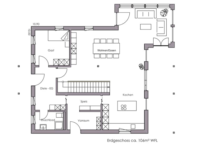 Fertighaus Landshut von Regnauer Hausbau Schlüsselfertig ab 591250€, Satteldach-Klassiker Grundriss 1