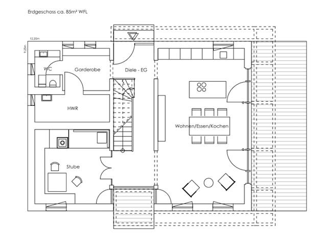 Fertighaus Vitalhaus Liesl von Regnauer Hausbau, Satteldach-Klassiker Grundriss 1