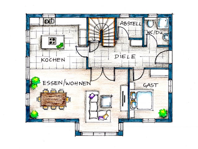 Blockhaus Chiemsee von Rems-Murr-Holzhaus Ausbauhaus ab 397540€, Blockhaus Grundriss 1