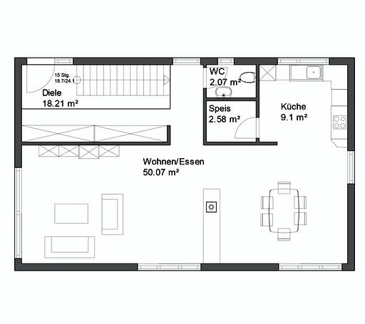 Fertighaus Korntal von Rems-Murr-Holzhaus Schlüsselfertig ab 385000€, Satteldach-Klassiker Grundriss 1