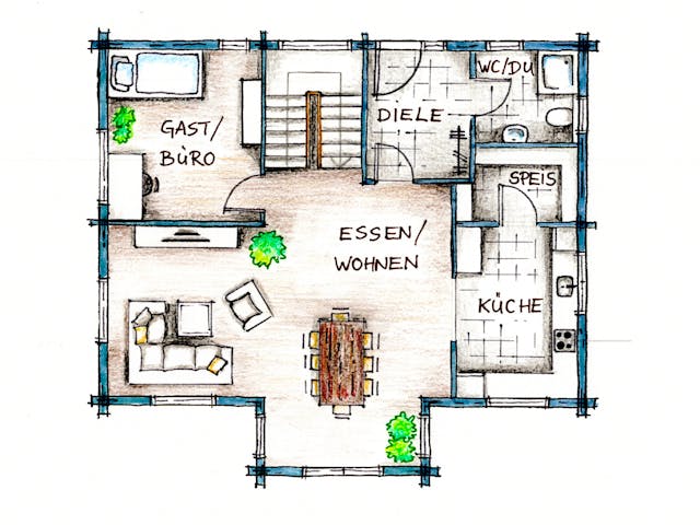Blockhaus Rosengarten von Rems-Murr-Holzhaus Ausbauhaus ab 372635€, Blockhaus Grundriss 1