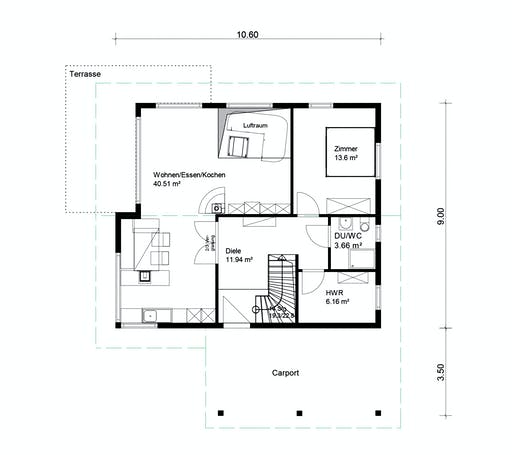 Blockhaus Schwalbenflug von Rems-Murr-Holzhaus Schlüsselfertig ab 397000€, Satteldach-Klassiker Grundriss 1