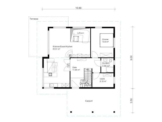 Blockhaus Schwalbenflug von Rems-Murr-Holzhaus Ausbauhaus ab 301811€, Satteldach-Klassiker Grundriss 1