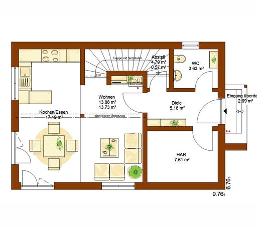 Fertighaus Clou 100 von RENSCH-HAUS Schlüsselfertig ab 291545€, Satteldach-Klassiker Grundriss 1