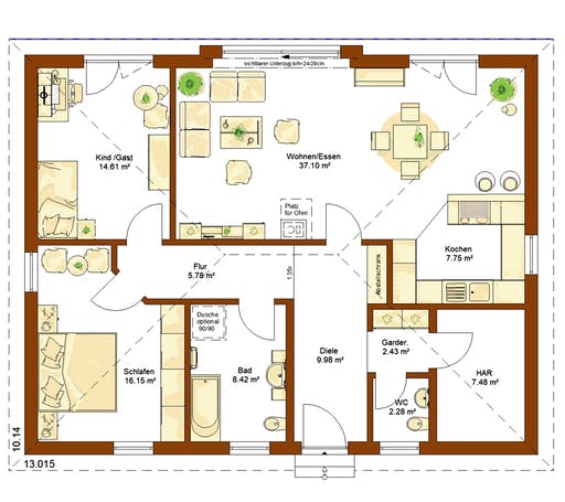 Fertighaus CLOU 111 von RENSCH-HAUS Schlüsselfertig ab 232900€, Bungalow Grundriss 1