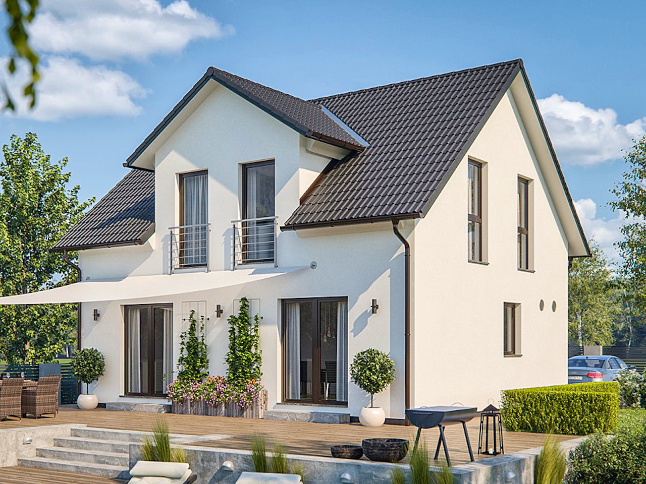 Fertighaus CLOU 123 von RENSCH-HAUS Schlüsselfertig ab 320587€, Satteldach-Klassiker Außenansicht 1