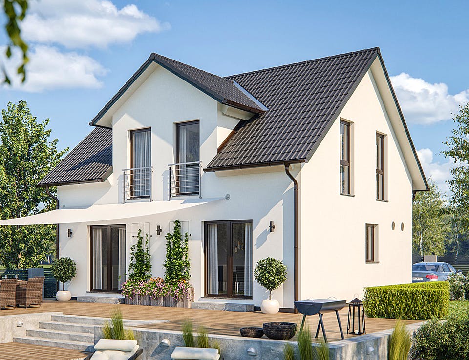 Fertighaus CLOU 123 von RENSCH-HAUS Schlüsselfertig ab 320587€, Satteldach-Klassiker Außenansicht 1
