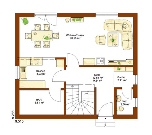 Fertighaus CLOU 123 von RENSCH-HAUS Schlüsselfertig ab 238900€, Satteldach-Klassiker Grundriss 1