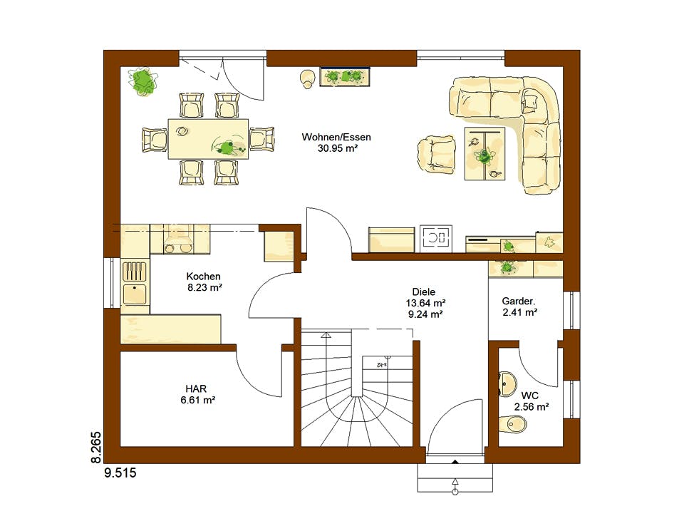 Fertighaus CLOU 123 von RENSCH-HAUS Schlüsselfertig ab 320587€, Satteldach-Klassiker Grundriss 1