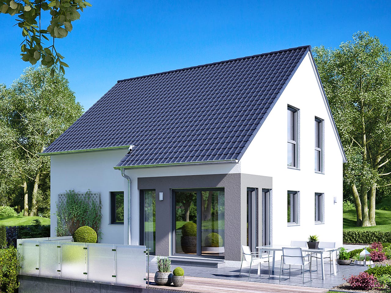 Fertighaus Clou 125 von RENSCH-HAUS Schlüsselfertig ab 310980€, Satteldach-Klassiker Außenansicht 1