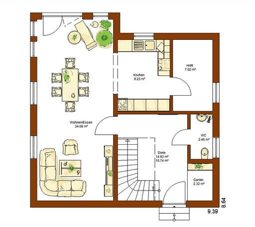 Fertighaus Clou 125 von RENSCH-HAUS Schlüsselfertig ab 289616€, Satteldach-Klassiker Grundriss 1