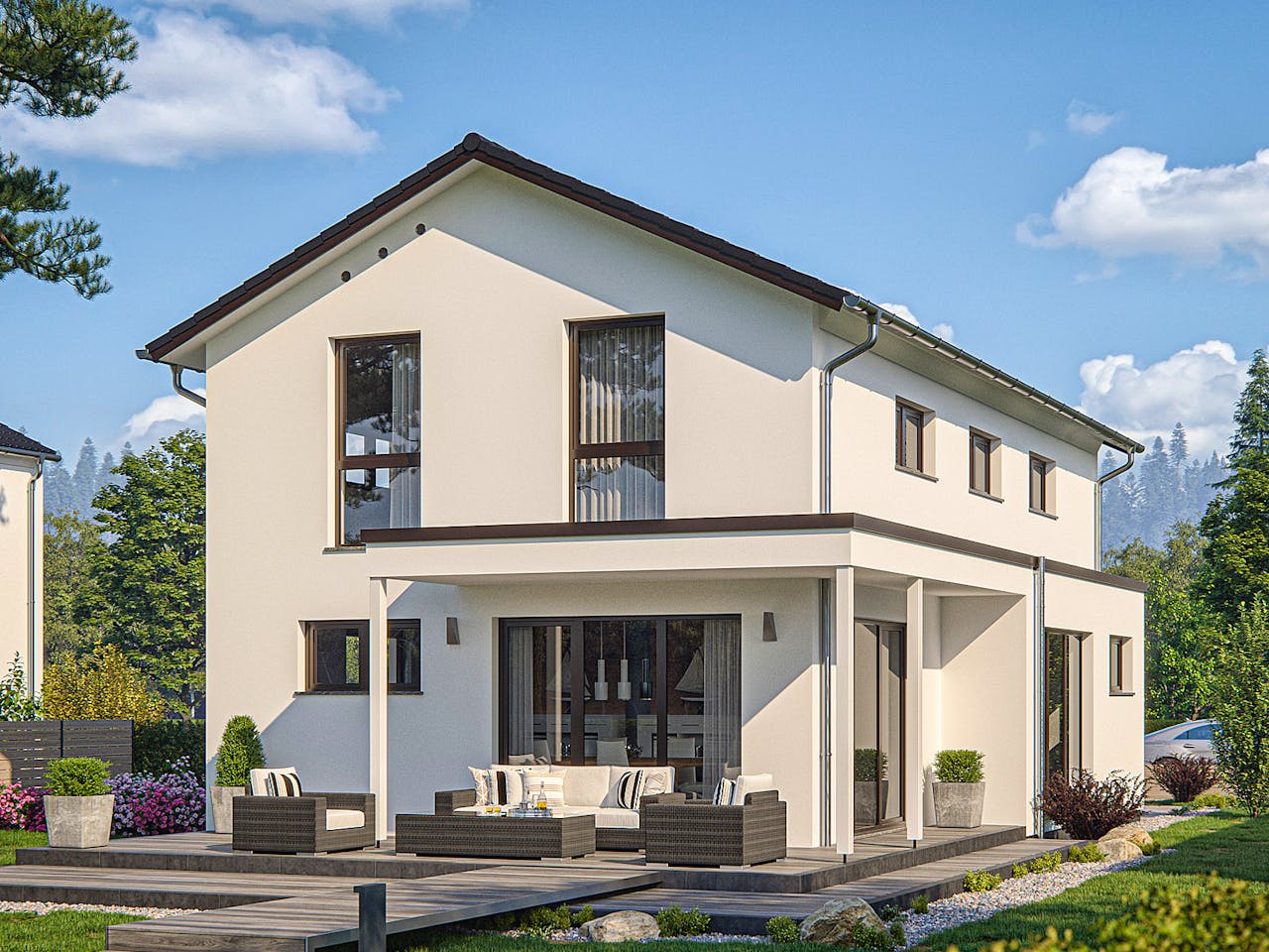 Fertighaus Clou 140 - Var. 2 von RENSCH-HAUS Schlüsselfertig ab 406174€, Satteldach-Klassiker Außenansicht 1