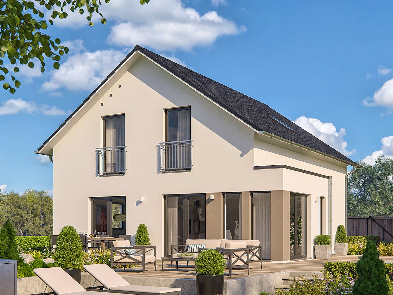 Fertighaus Clou 143 von RENSCH-HAUS Schlüsselfertig ab 344223€, Satteldach-Klassiker Außenansicht 1