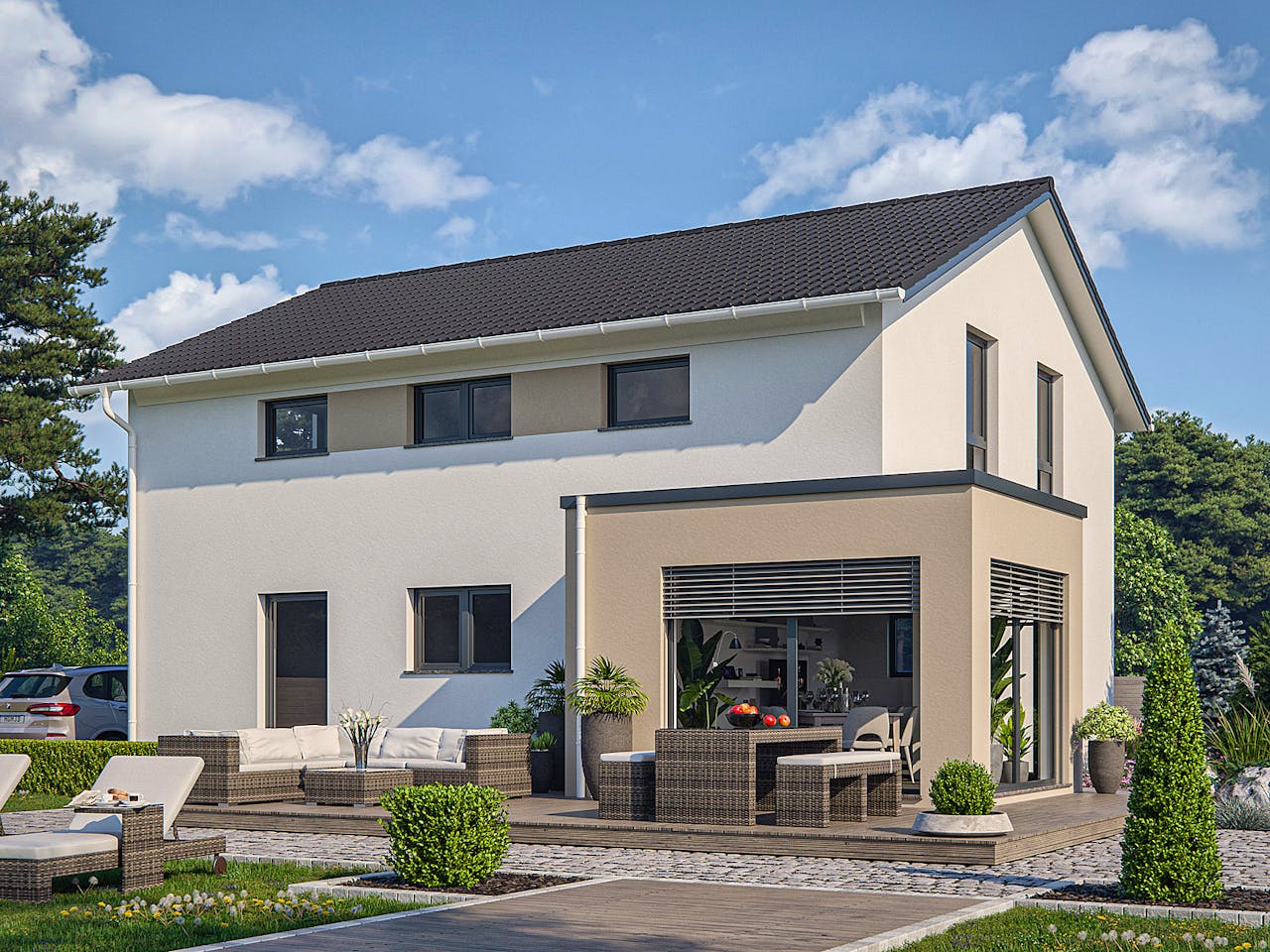 Fertighaus Clou 149 von RENSCH-HAUS Schlüsselfertig ab 397334€, Satteldach-Klassiker Außenansicht 1