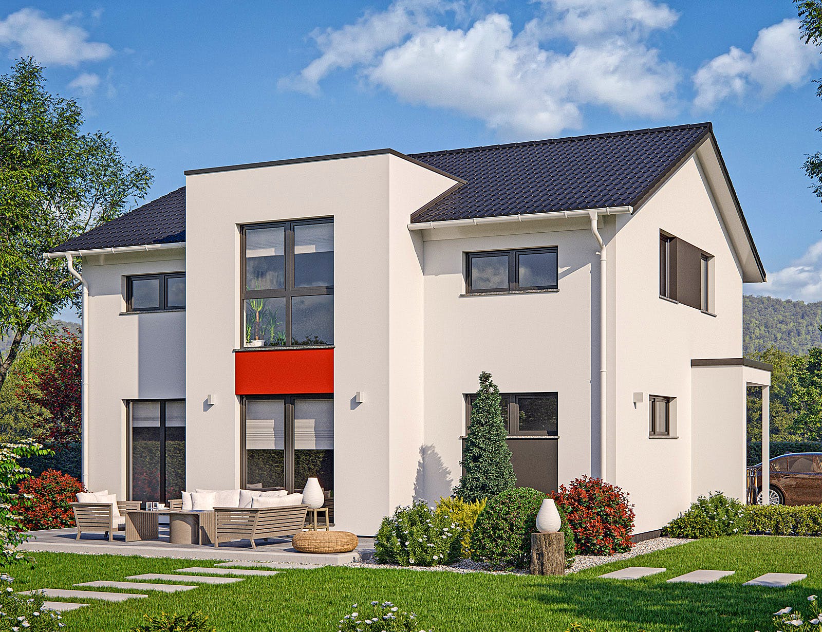 Fertighaus Clou 158 von RENSCH-HAUS Schlüsselfertig ab 415509€, Satteldach-Klassiker Außenansicht 1