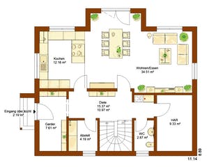 Fertighaus Clou 158 von RENSCH-HAUS Schlüsselfertig ab 415509€, Satteldach-Klassiker Grundriss 1
